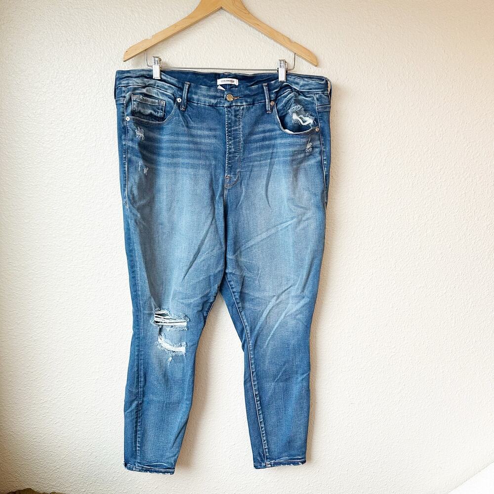 Good American Good Legs Crop High Rise Skinny Jeans Distressed Womens Size 22